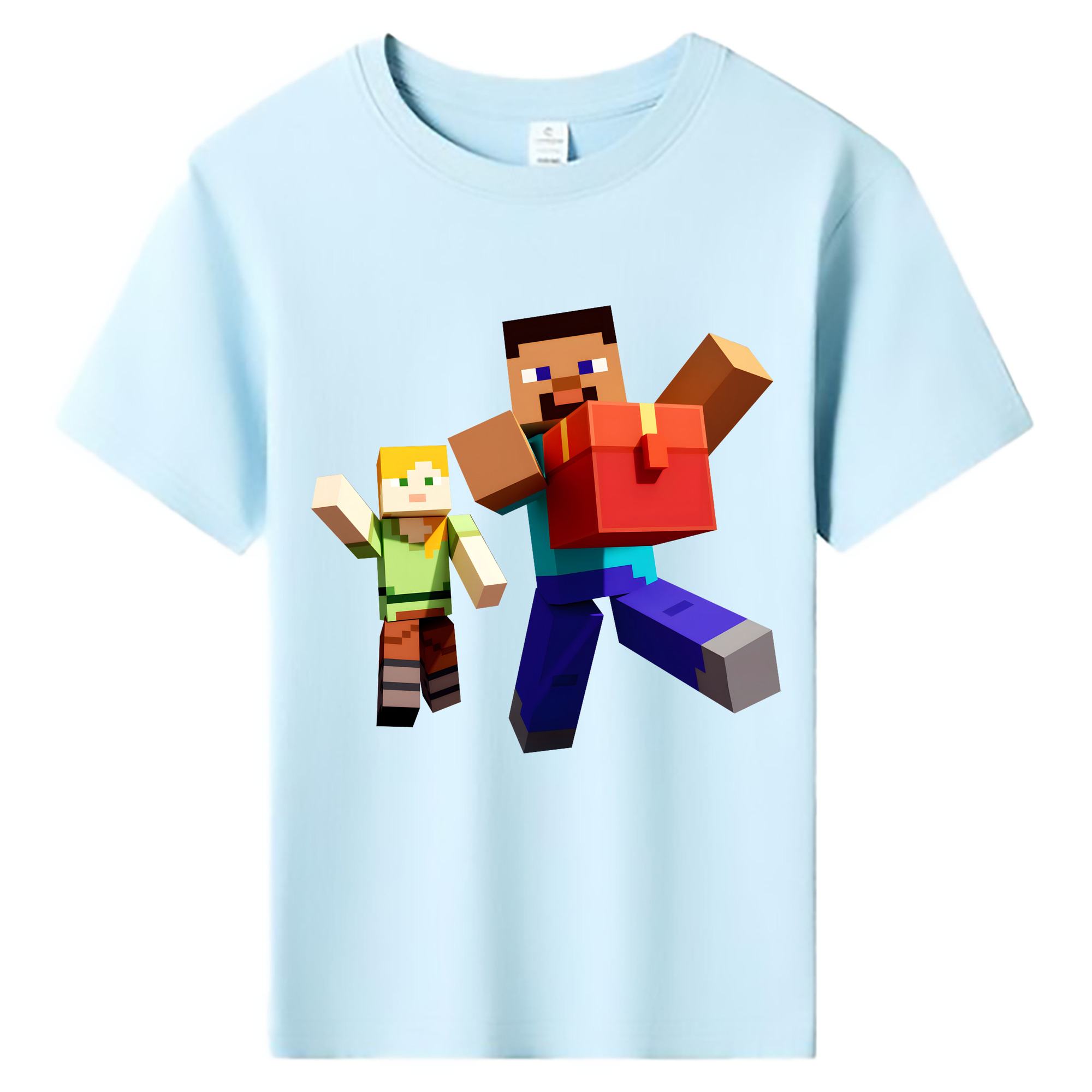 （画像用） マインクラフト ブロックの世界 Minecraft MC Block world 綿100％キッズTシャツ（フロントプリント）